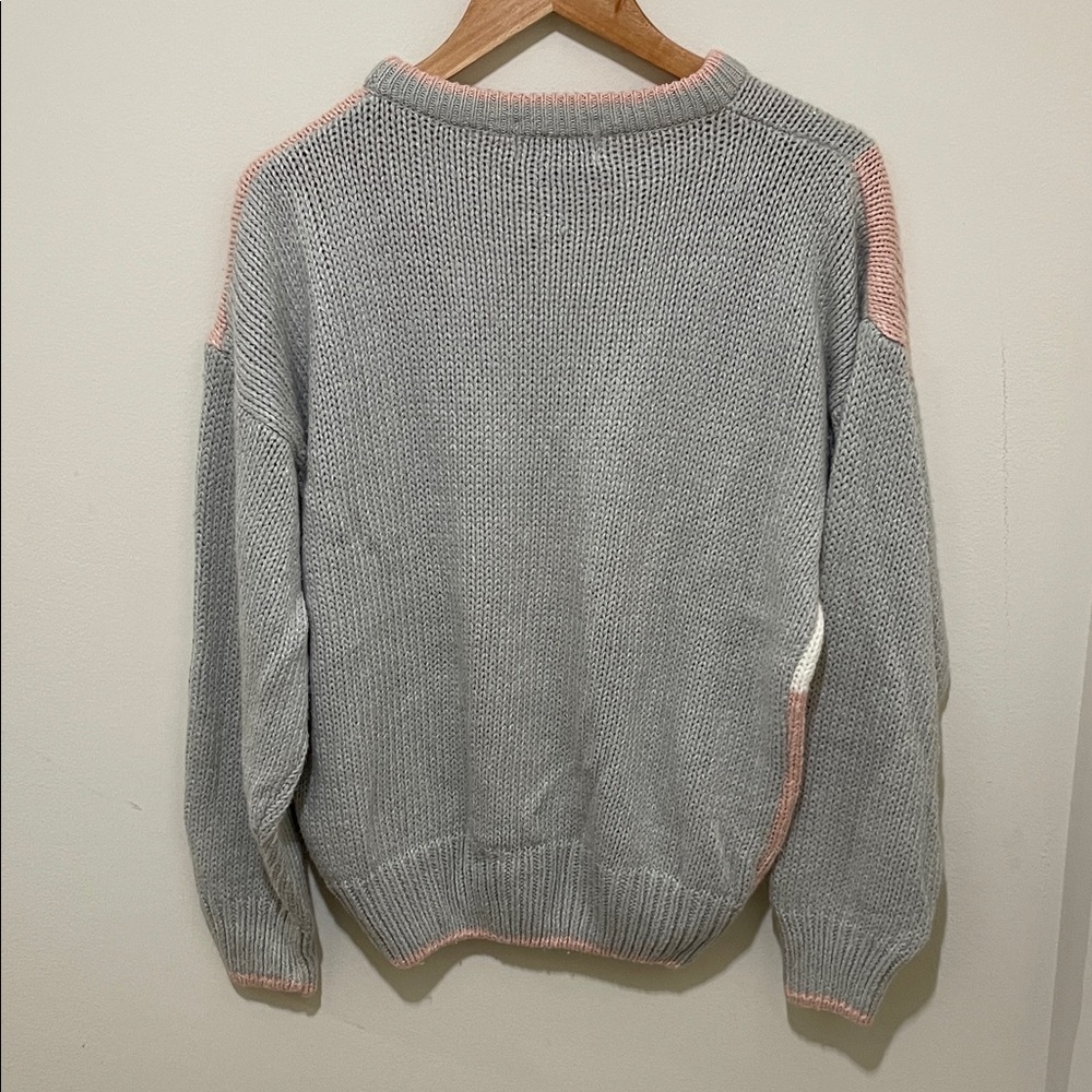 VINTAGE Patchwork Heart Knit Sweater - Pink, Gray & Cream, SIZE XL - Picture 5 of 8